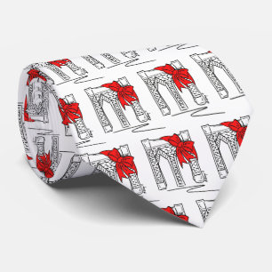 Brooklyn Bridge Red Bow NYC New York Christmas Tie
