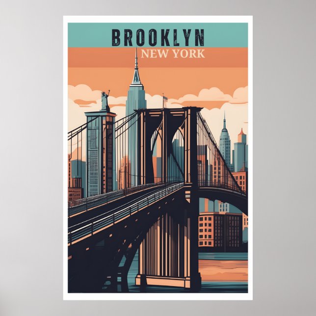 Brooklyn Bridge Retro New York Poster (Front)