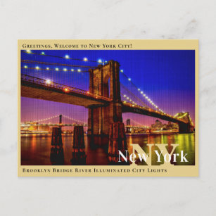 Brooklyn Bridge River Illuminated City Lights  Postcard