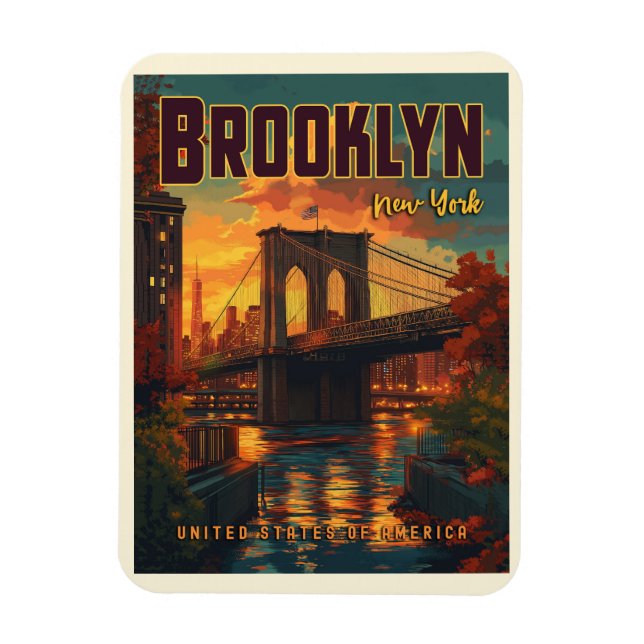 Brooklyn Bridge Sunrise - A Vintage Travel  Magnet (Vertical)
