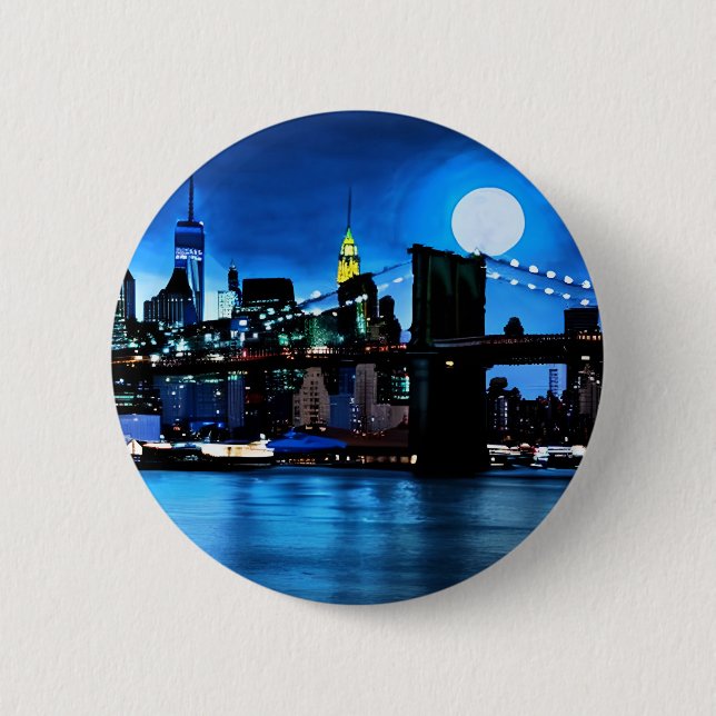 Brooklyn Bridge Under a Full Moon 6 Cm Round Badge (Front)