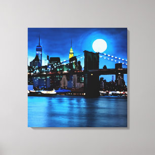 Brooklyn Bridge Under a Full Moon  Canvas Print