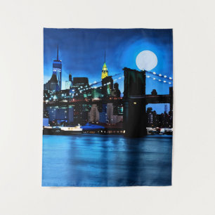 Brooklyn Bridge Under a Full Moon Tapestry