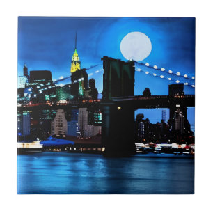 Brooklyn Bridge Under a Full Moon Tile