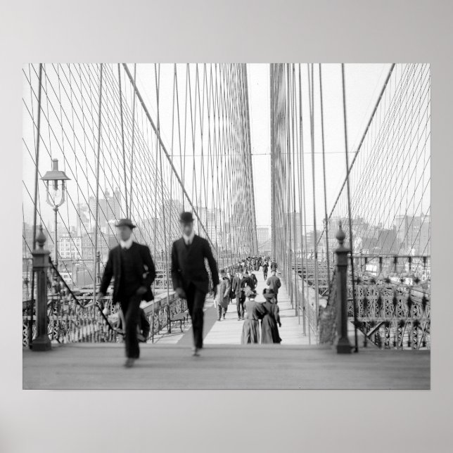 Brooklyn Bridge Walkway, 1905. Vintage Photo Poster (Front)