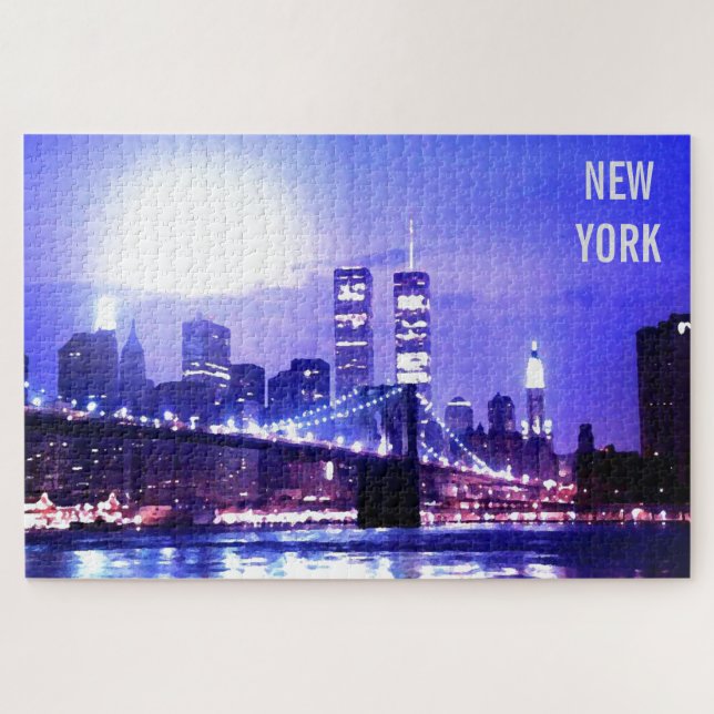 Brooklyn Bridge Water Color Digital ıllustration Jigsaw Puzzle (Horizontal)