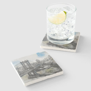 Brooklyn Bridge Watercolor Stone Coaster – Elegant
