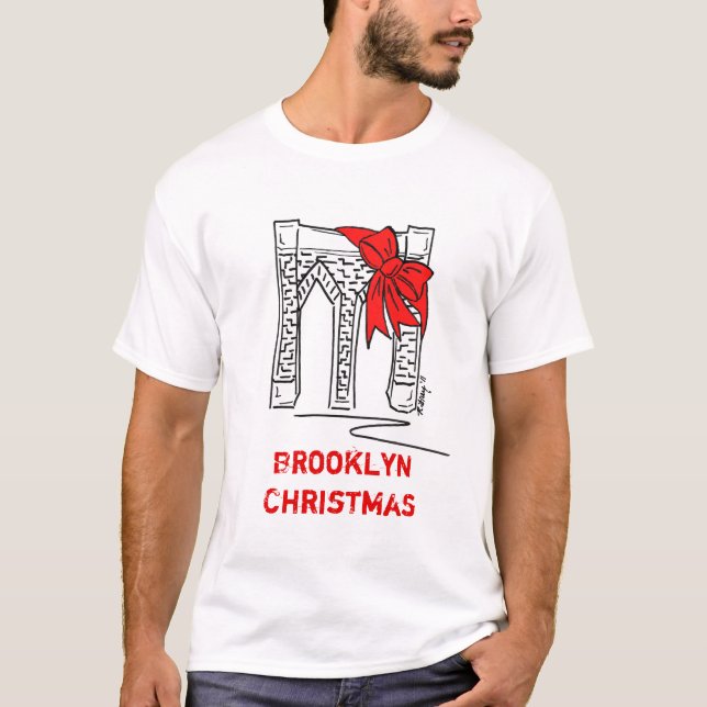 Brooklyn Christmas New York City Landmarks NYC T-Shirt (Front)