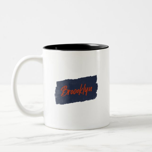 Brooklyn Handwritten Red Typography Coffee Mug (Left)