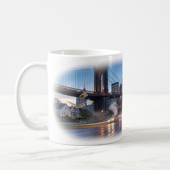 Brooklyn Headlines at Dusk Urban Art Mug (Left)