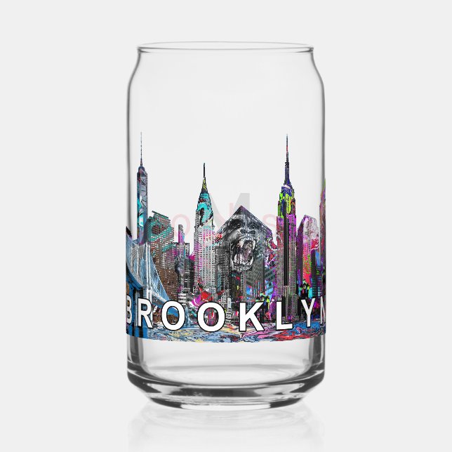 Brooklyn in graffiti with monogram  can glass (Front)