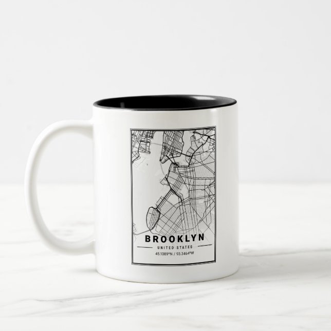 Brooklyn Light City Map Two-Tone Coffee Mug (Left)
