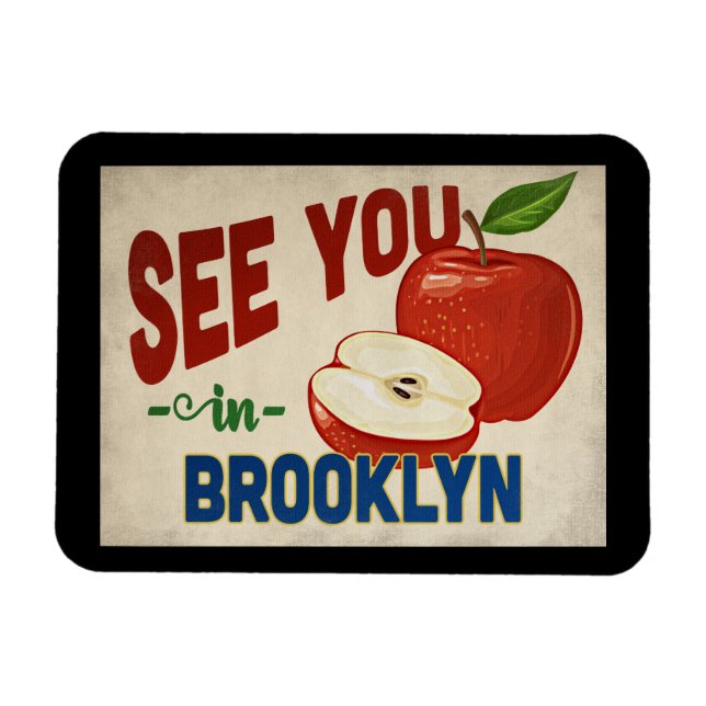 Brooklyn New York Apple - Vintage Travel Magnet (Horizontal)
