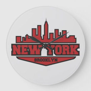 Brooklyn New York Block Style Script Large Clock