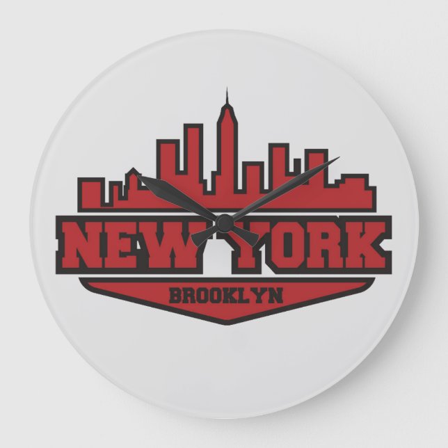 Brooklyn New York | Block Style Script Large Clock (Front)