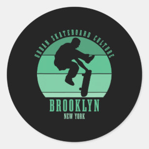 Brooklyn New York City Skateboarder Urn Skateboard Classic Round Sticker