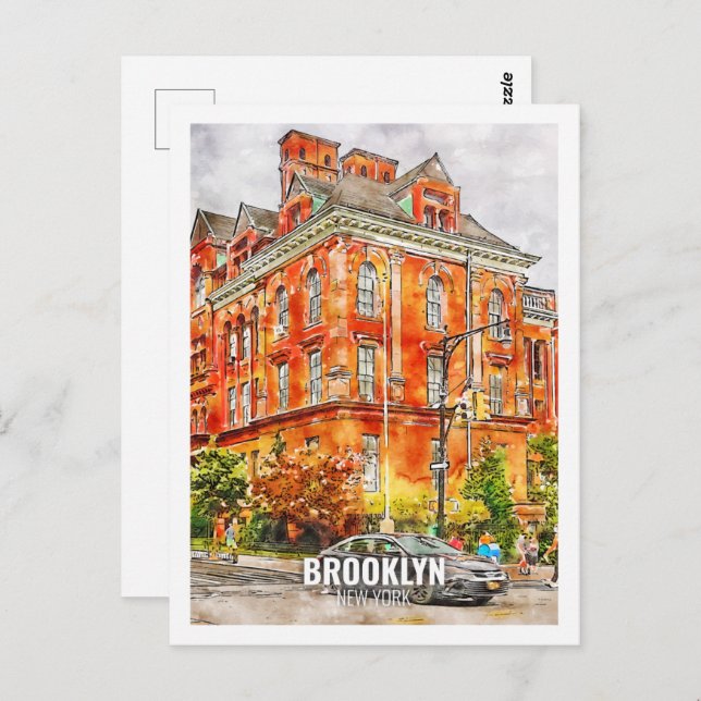Brooklyn New York Famous Travel Watercolor Sketch Postcard (Front/Back)