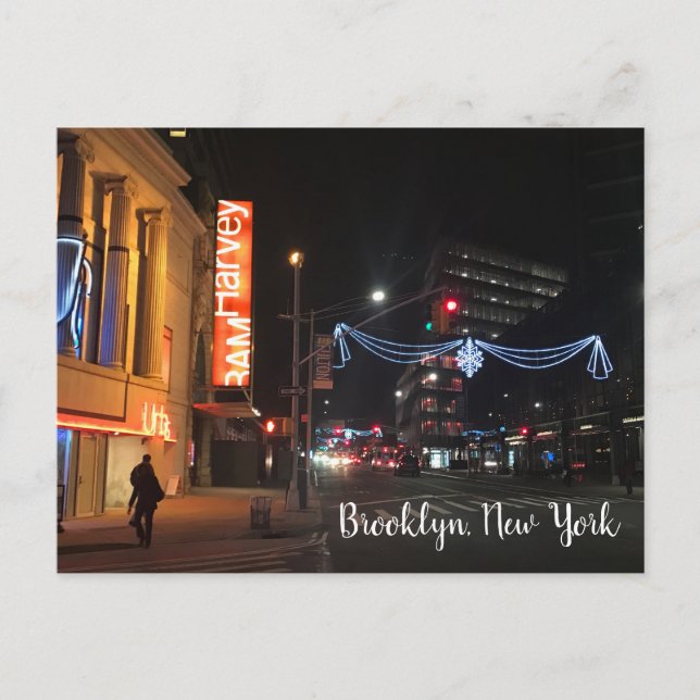 Brooklyn New York Fulton Street Holiday Lights NYC Postcard (Front)