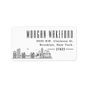 Brooklyn, New York Modern Deco Skyline Large Label