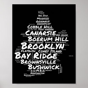 Brooklyn New York Neighborhoods Word Cloud Brookly Poster