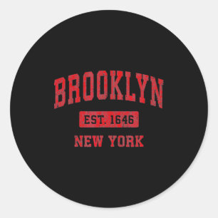 Brooklyn New York Ny Vintage Srts Design Red Des  Classic Round Sticker