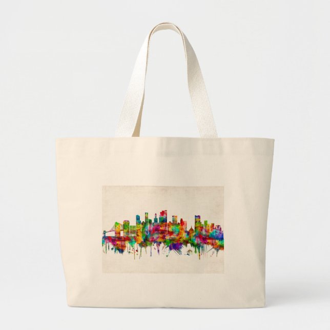Brooklyn New York Skyline Large Tote Bag (Front)