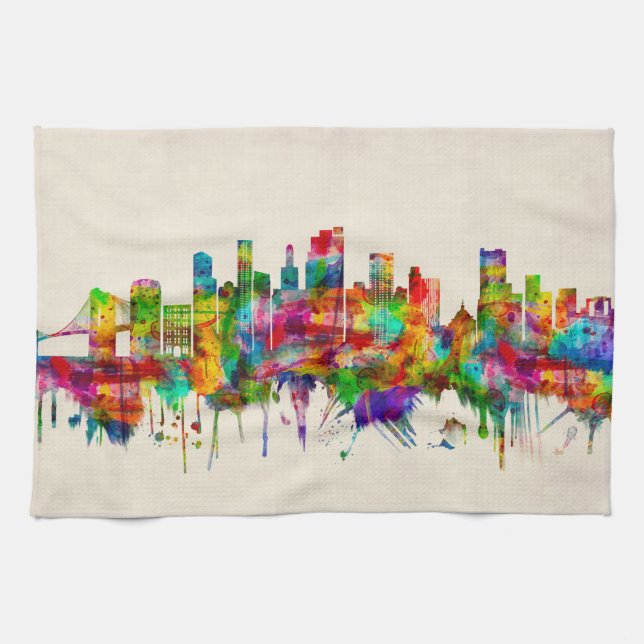 Brooklyn New York Skyline Tea Towel (Horizontal)