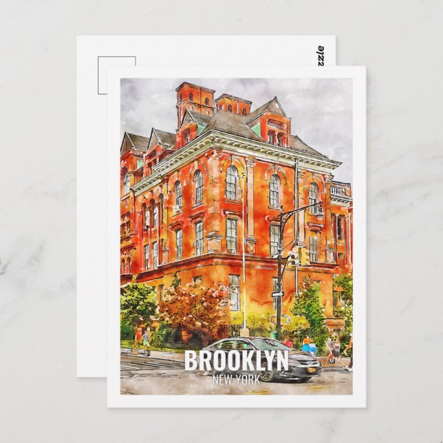 Brooklyn New York Travel Place Watercolor Postcard (Front/Back)