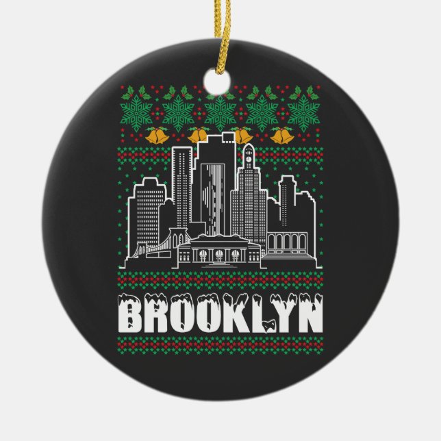 Brooklyn New York Ugly Christmas Ceramic Tree Decoration (Front)