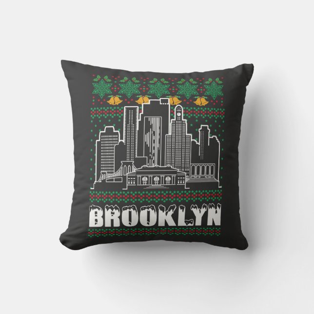 Brooklyn New York Ugly Christmas Cushion (Front)