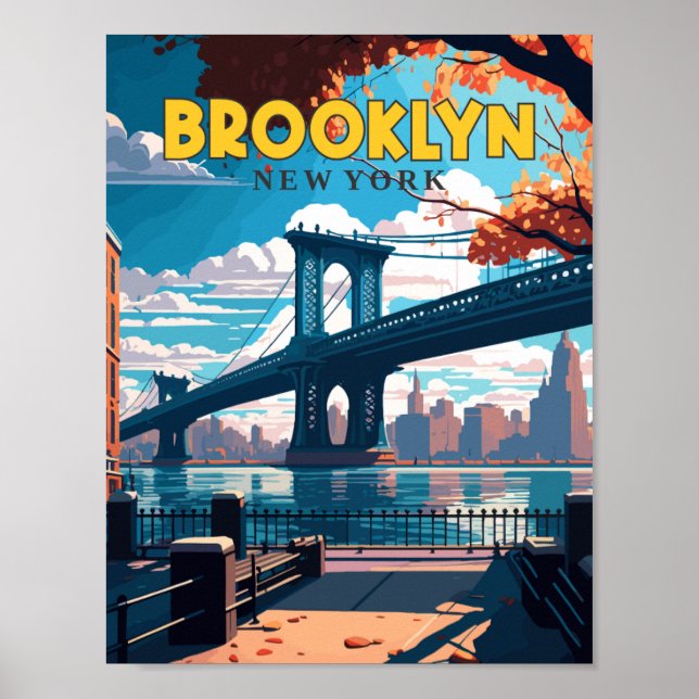 Brooklyn New York vintage travel illustration Poster (Front)