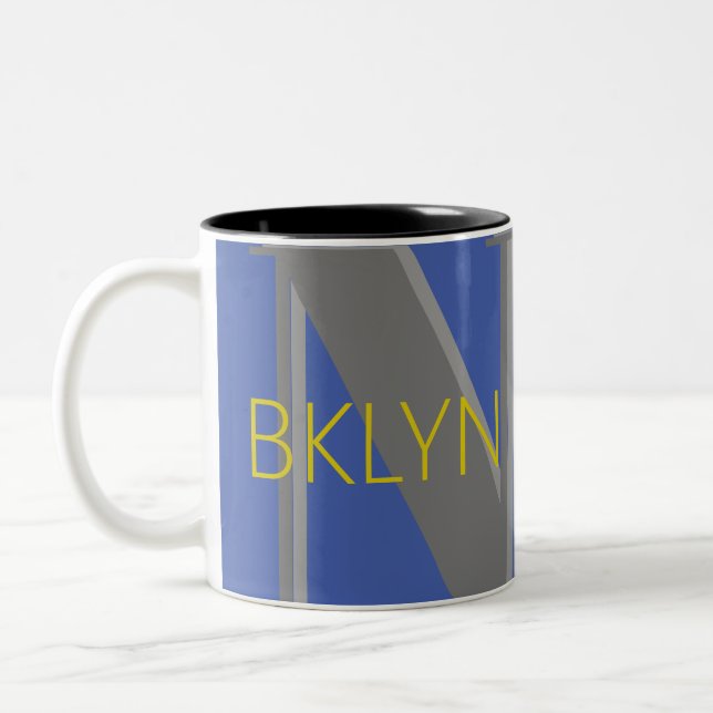 BROOKLYN NY blue grey bklyn stylish  Two-Tone Coffee Mug (Left)