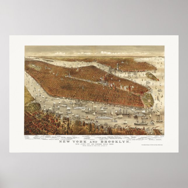 Brooklyn, NY Panoramic Map - 1877  Poster (Front)