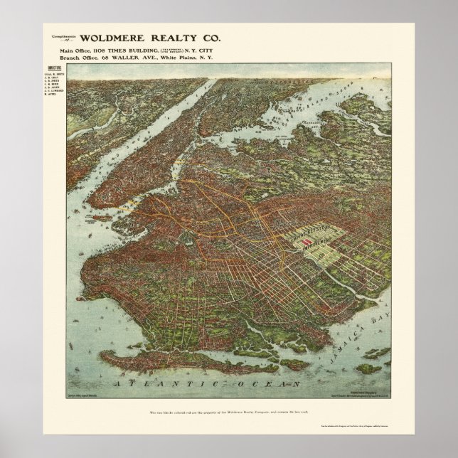 Brooklyn, NY Panoramic Map - 1908 Poster (Front)