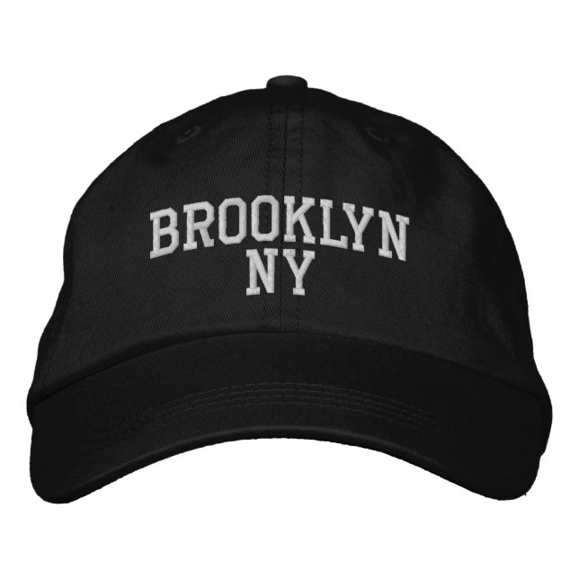 BROOKLYN NY Simple White on Black Embroidered Hat (Front)