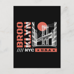 Brooklyn NYC Bridge Graphic Urban New York Postcard