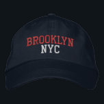 BROOKLYN NYC on Navy Embroidered Hat<br><div class="desc">BROOKLYN NYC red and light blue coloured embroidery on navy cotton hat. Embroidery is customisable to other colour choices by selecting the "Edit Design" tool button. Also available is the option to select choice of hat colour on the main item page.</div>