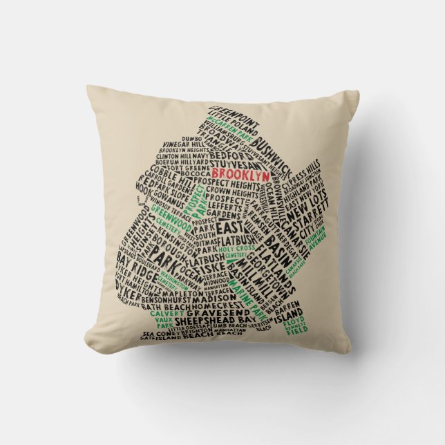 Brooklyn NYC Typography Map Cushion (Front)