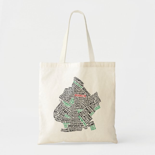 Brooklyn NYC Typography Map Design Tote Bag (Front)