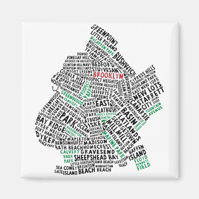 Brooklyn NYC Typography Map Magnet (Front)