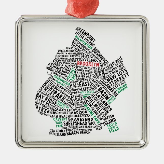 Brooklyn NYC Typography Map Metal Tree Decoration (Front)