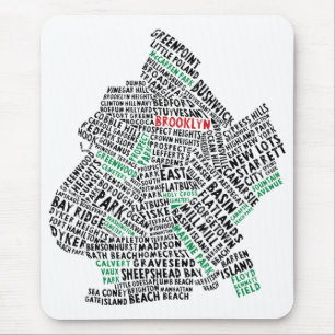 Brooklyn NYC Typography Map Mouse Mat