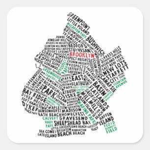 Brooklyn NYC Typography Map Square Sticker