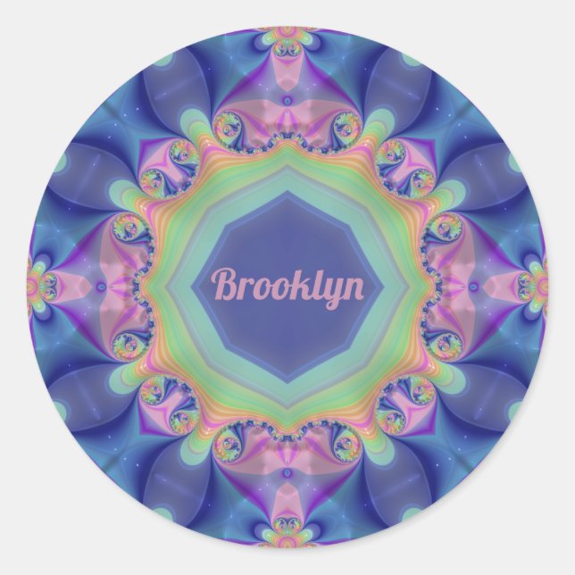 BROOKLYN ~ Pastel Abstract Kaleidoscope Pattern ~ Classic Round Sticker (Front)