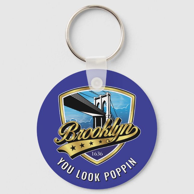 Brooklyn Shield and Swoosh Design Key Ring (Front)