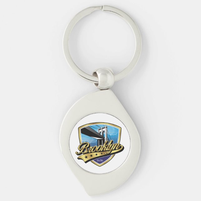  Brooklyn Shield and Swoosh Design Key Ring (Front)