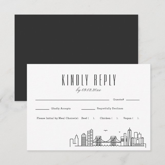Brooklyn Skyline Wedding RSVP with Meal Choice (Front/Back)