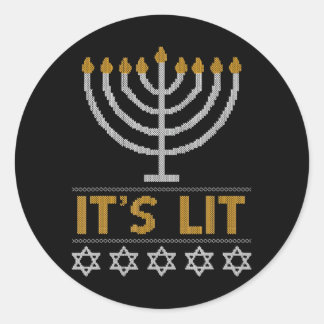 Brooklyn Surf Hanukkah Menorah It's Lit Classic Round Sticker