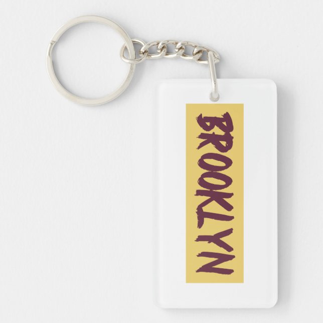 Brooklyn Text Base Design on Yellow Background Key Ring (Front)