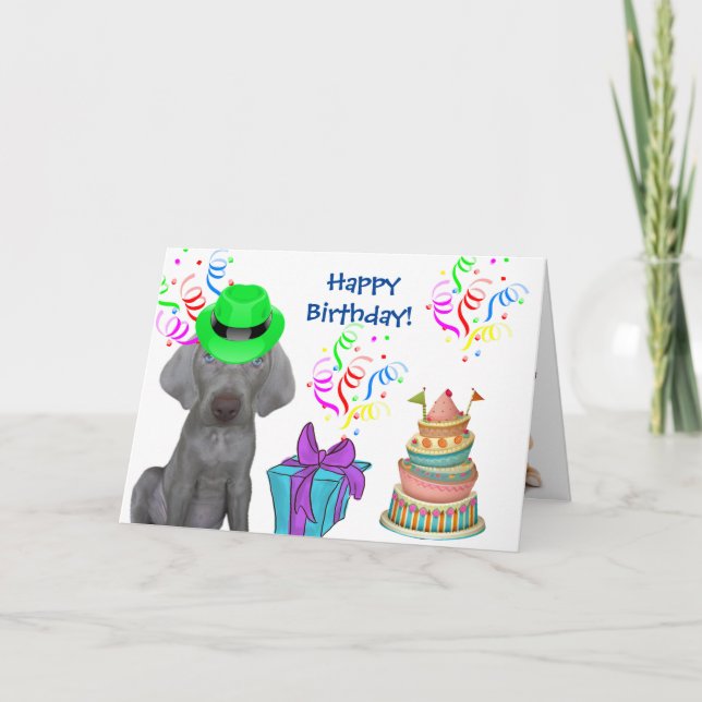 Brooklyn the Weimaraner's Birthday Blast Holiday Card (Front)